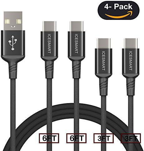 USB Type C Cable,ICESMART USB A to USB C 4Pack (2x3FT/2x6FT) Nylon Braided Fast Charger Cord for Samsung Galaxy Note 8/S8 Plus,Google Pixel,LG G5/G6/V20 and More