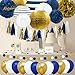 NICROLANDEE Nautical Decorations Navy Stripe Gold Paper Lanterns Royal Blue Tissue Pom Poms Flower Glitter Anchor Confetti Tassel Garland Party Balloon for Graduation, Wedding, Birthday, Bachelorette