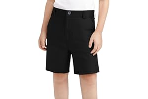 Unisex Boy's Uniform Chino Khaki Shorts Stretch Flat Front Dress Shorts Youth Golf Short Pants Pockets School Clothes