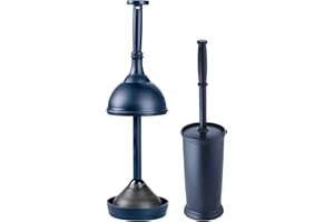 mDesign Hidden Plunger and Brush Set for Toilet Bowl - Modern Toilet Brush and Plunger Set - Brush Cleaner and Plunger Combo with Holder Caddy for Bathroom - Hyde Collection - Set of 2 - Navy Blue
