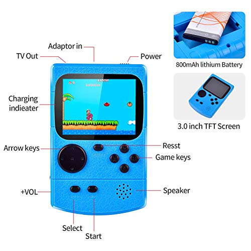 Kiztoys Console di Gioco Portatile Videogiochi Portatili con 400 Giochi Classici Schermo a Colori da 3 Pollici per 2 Giocatori Supporto TV Console per Giochi Portatili 6 Ore+ per Bambini Adulti