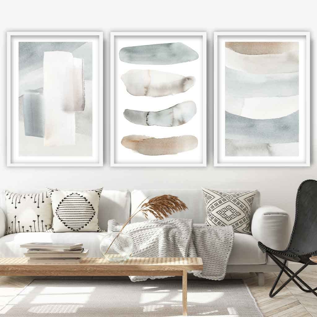 Artze Wall Art Watercolour Strokes Wall Art Print, A3 Size, Beige/Grey