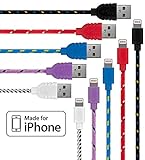 Lightning Cable for iPhone 5 Pack (3.3 Feet) in Blue, Black, Purple, Red, White - Cable w/ Lightning Connector - Lightning to USB cable / Cord for iPhone Compatible with iPhone 7 6 & 5
