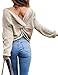 Sexyshine Women's Deep V Neck Criss Cross Backless Long Batwing Sleeve Loose Knitted Sweater Pullovers, Apricot