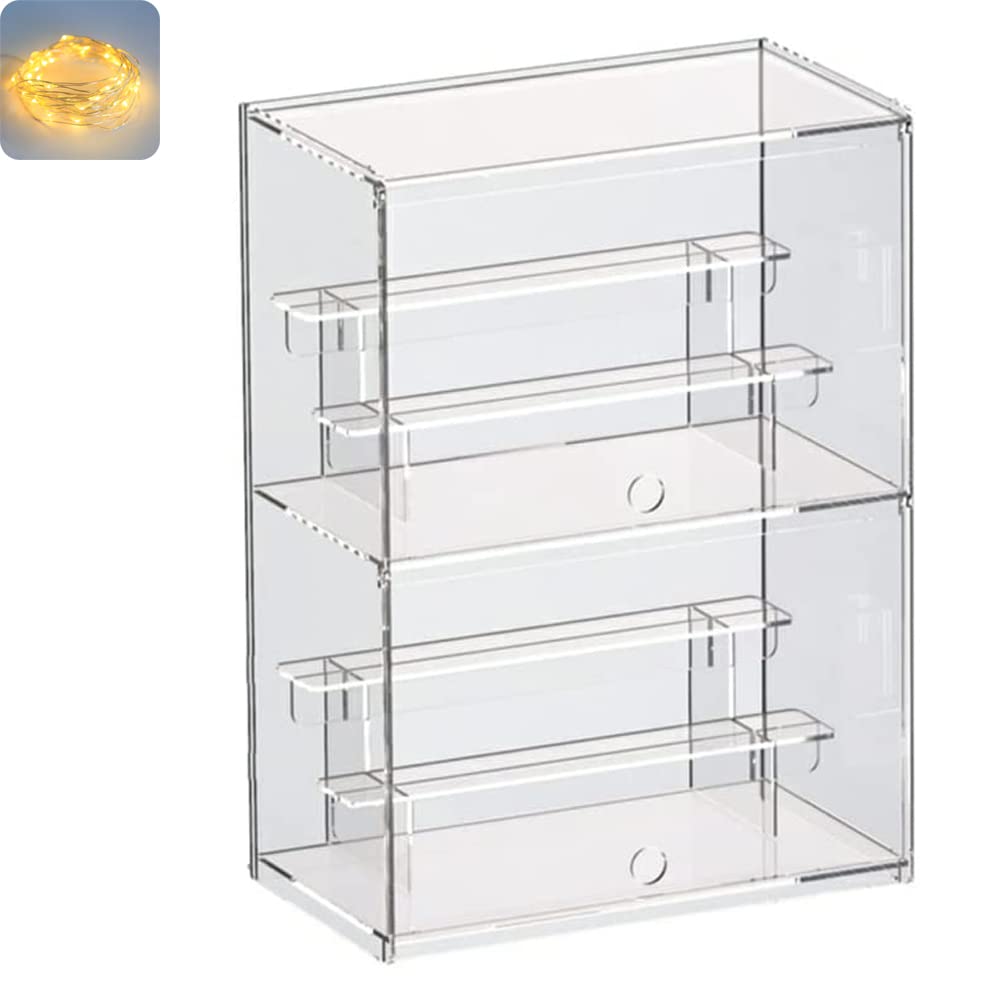 Nynelly 2 Shelf Clear Acrylic Display Case for Models, Mini Figures, Pop Mart, Labubu, Sonny Angel, Smiski - Assemble Dustproof Display Box with Door, Display Stand (30.5x17.5x42.5 cm)