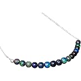 OdrillionGems A+ Natural Ethiopian Black Opal Gemstones Beads bar Necklace, 925 Sterling Silver, Rhodium Plated, Chakra Healing Crystals, October Birthstone, Women Jewelry, Valentine Gifts