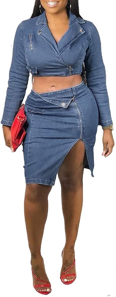 Denim 2 piece skirt set Clearance