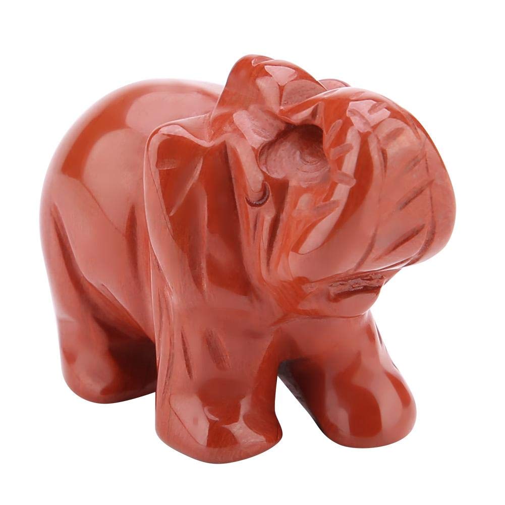 Walfront 1.5 Inch Elephant Decor, Natural Stone Carved Elephant Sculpture, Crystal Elephant Figurine for Home Decoration, Redstone Animal Statue, Unique Home Furnishing Article