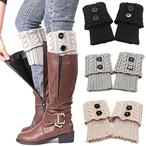 beifon 3 paar beenwarmers voor dames, gebreide beenwarmers, warme wintergebreide beenwarmers, korte knopen, beenwarmers…