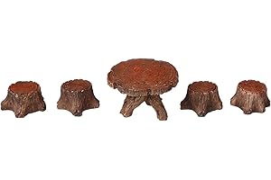 WEKADRIN Wooden Pile Table and Chair Miniature Resin Landscape Garden Ornaments for Fairy Outdoor Decor