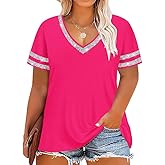 RITERA Plus Size Tops for Women Short Sleeve T Shirt Casual Summer V Neck Tunics Tees XL-6XL