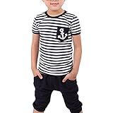 Shensee Cool Summer Children Clothing Boys Navy Striped T-shirt + Pants Suits