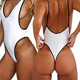 CROSS1946 Sexy Womens Monokini Deep V One Piece Backless Cheeky Swimwear Semi Thong Bikini L