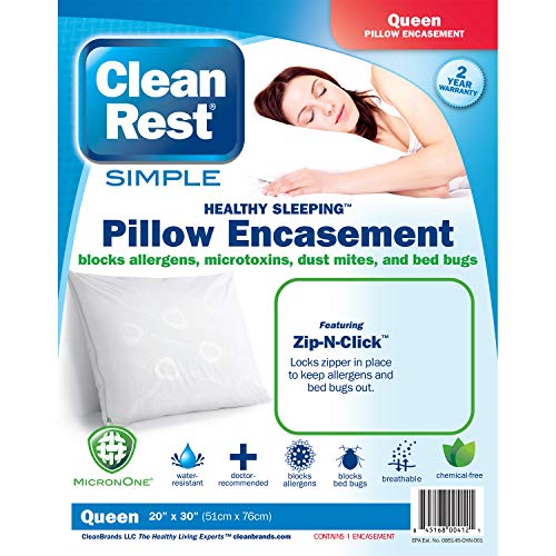 Clean Rest SimpleWater-Resistant, Allergy and Bed Bug Blocking Pillow Encasement, Queen