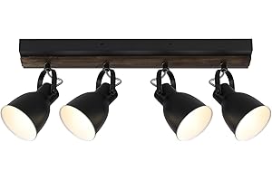 YILYNN Farmhouse Track Lighting Fixtures Ceiling, Black Metal and Wood Wall Mount Track Lighting, 4 Adjustable Light Heads,E2