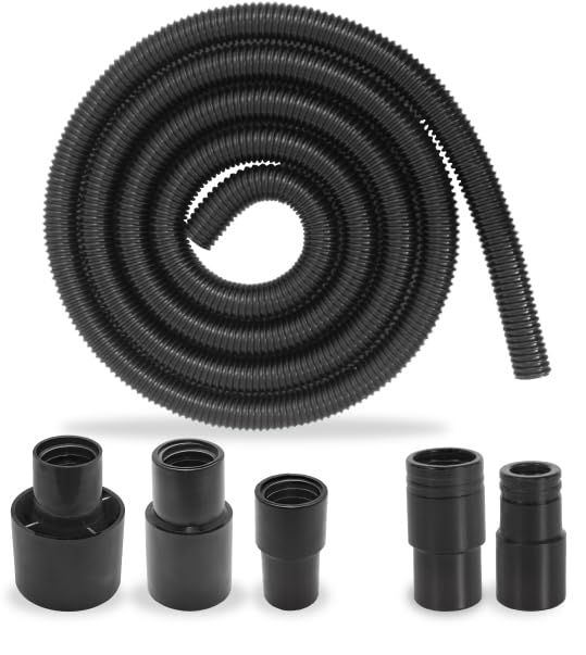 Photo 1 of 10 Foot Long Dust Collection Power Tool Hose Kit for Multiple Types/Brands of Power Tools and Work Shop Vacuums with Threaded Fittings (Hose w/ 5 Fittings)