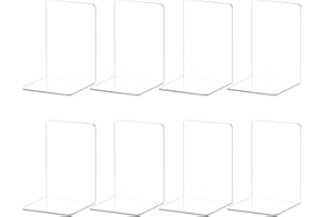 ALOTCHE Bookends, Acrylic Book Ends, Bookends for Shelves, Clear Book Holders for Desk, Non-Skid Book Stopper for Home School Office (4 Pairs/8 Pieces)