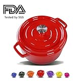 Balichun Cast Iron Dutch Oven With Black Enameled 360 Degree Water-Cycling System, Dual Handles (5.8 Qt, Thermal Red)