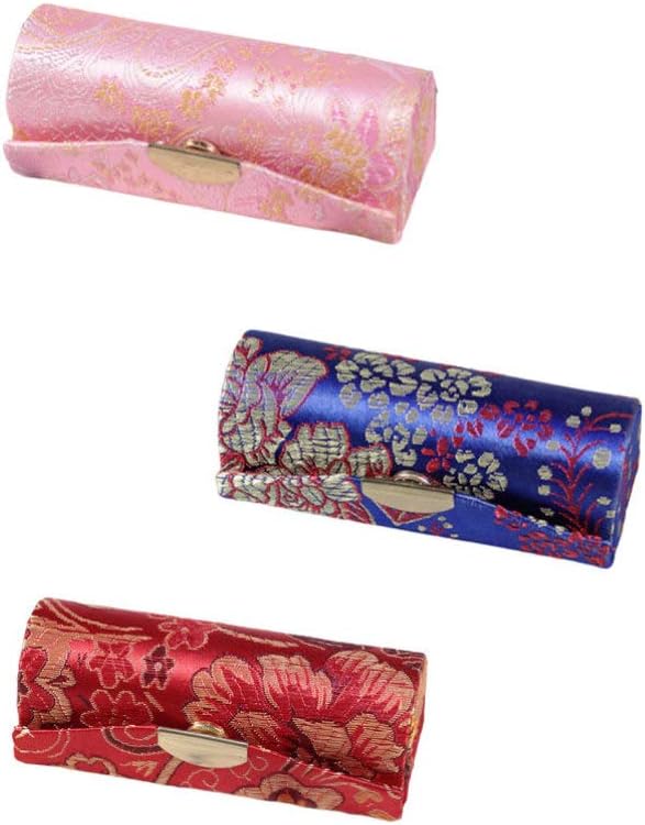 Healifty 3PCS Lipstick Case Classic Woven Satin Lipstick Holder Cosmetic Storage Organizer with Mirror for Women Girls - Image 3