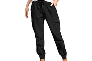 Homisy Trendy Cargo Pants for Women Cuffed Ankle Length Pants Casual Work Joggers Loose Drawstring Sweatpant with Pockets