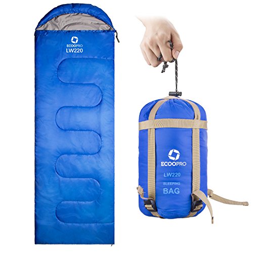 ECOOPRO Sleeping Bag 60F/15C– Single Envelope Lightweight Portable Waterproof&Compact with Compression Sack- Outdoor Camping, Backpacking&Hiking -Great for 4 Season Sleeping Bag Blue