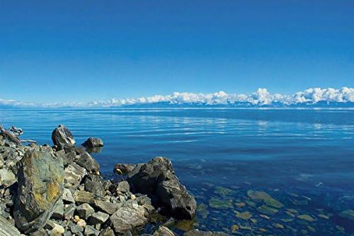 Nature Poster Canvas Art Print (35x24inch) - Stones lake siberia baikal water transparent clouds