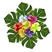 EOOUT 96pcs Hawaiian Party Decorations - 48Pcs Tropical Artificial Palm Leaves（3 Sizes） and 48Pcs Hawaiian Luau Flowers with 48Pcs Double Sided Dots of Glue