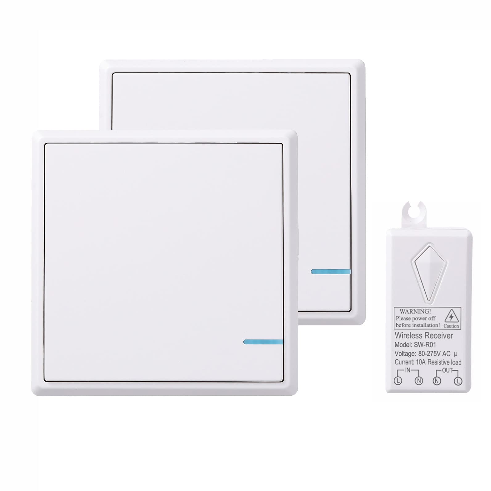 Lancoon Wireless Light Switch Kit, No WiFi Needed IP66 Waterproof 30M RF Long Range DIY Easy To Install for Home Ceiling Lights Lamps LEDs Indoor Outdoor (2 Switches and 1 Receiver)