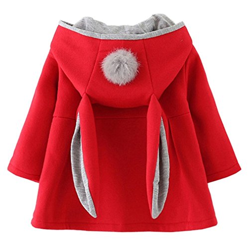 CoKate Infant Baby Girl Fall Winter Hooded Coat Sweet Rabbit Jackets Outerwear (Red, 9-12 Months)