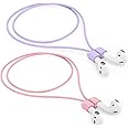 2 Pack Ultra Strong Magnetic Anti-Lost Straps for AirPods, Soft Silicone Sports Lanyard Neck Rope Cord Compatiblewith AirPods 4/3/2/1, AirPod Pro 2/1- Pink+Purple