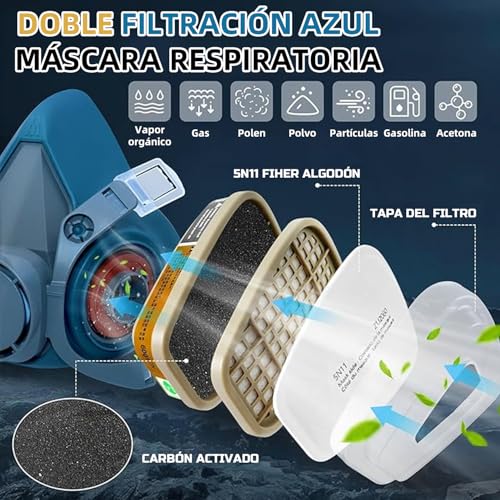Mascarilla Respiratoria Reutilizable con anteojos de seguridad y filtros, Máscara antipolvo para gases químicos, adecuada para pintura, pulverización, amolado, soldadura