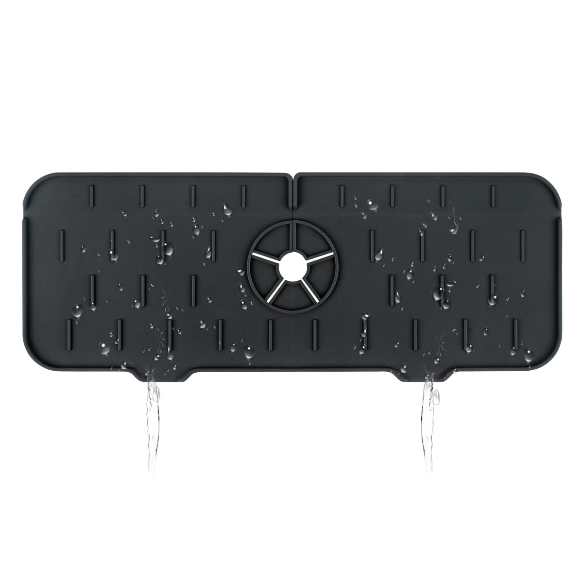 LIRANK Silicone Faucet Sink Splash Guard, Faucet Water Catcher Mat, Drying Mat with Built-in Drain Lip,RV Kitchen Bathroom Sink Drain Rubber Mat for Countertop Protect,Faucet Handle Drain Tray(Black)