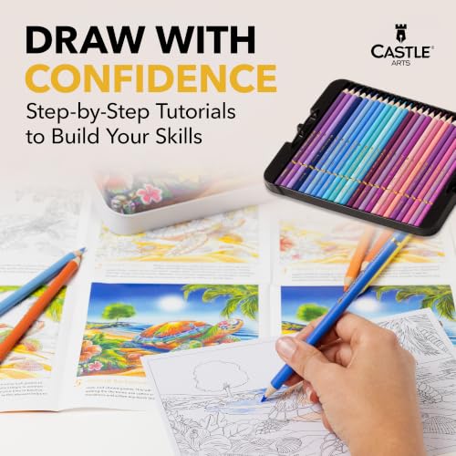 Castle Art Supplies 72 Summer Coloured Pencils | Soft and Smooth Leads Wax Based Pencils | Summer Palette for Adult Artists | Organized in Display Box | Seasons-Collection
