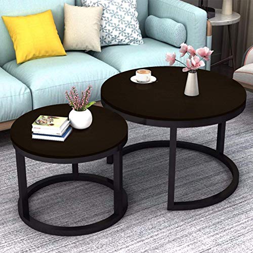 Jerry & Maggie - 2 Round Tea Table Coffee Table Desk Sets | Jet Black - Twin Sets Multi Function Wood & Steel Living Room Home Decor Polished Surface Overlapping Ending Tables Cocktail Table - Thumbnail 6