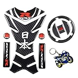 REVSOSTAR Real Carbon Tank Protector, Japanese Style Series, Gas Tank Cap with Keychain for Gsxr 600 Gsxr 750 Gsxr1000 K6 K7 K8 K9 L1 2006-2017, 3 Pcs Per Set
