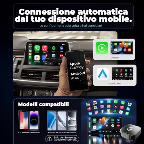 Tesorista Carplay Wireless 2 in 1 Mini 2026 Adapter, Android Auto Wireless with USB Plug & Play, Quick Reconnect ~3s, USB-A/USB-C and Hard Dongle for Hard Ports