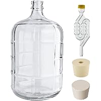 North Mountain Supply 3 Gallon Italian Glass Carboy Fermenting Jug - with Drilled & Undrilled Rubber Stoppers and 6…