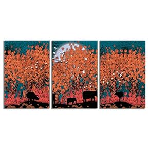 Canvas Wall Art Abstract Forests Painting Artwork for Home Prints Framed - 16"x24" x 3 Panels