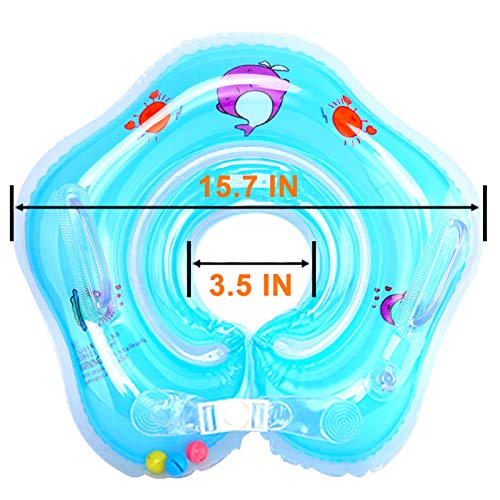 Baby Swimming Neck Float Ring, 2019 Thicken Kids Swim Ring with Inflatable Double airbag Summer Water Sport Bathtub Pool Toys for Infant Toddler Swim Trainer 0 Months to 18 Months (Baby Ring Blue)