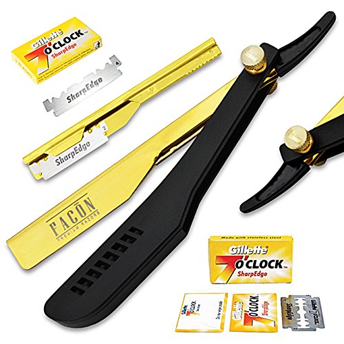 Facón Straight Razors for Men - Professional Barber Straight Edge Razor Kit with 100 Blades, Classic Stainless Steel Barbero Shaver for a Smooth & Precise Shave, Premium Barber Razor for Men's Shaving