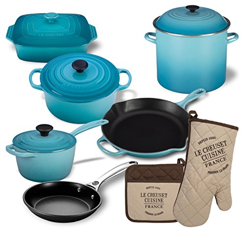 Le Creuset 12 Piece Basic Kitchen Essentials Cookware Bundle (Caribbean)