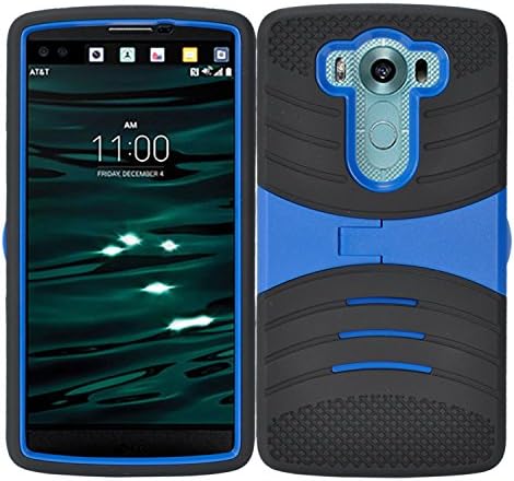 For LG V10 - UCASE Hybrid Heavy Duty Dual Layer with Silicon Rugged Shell Protective Phone Case Cover with Kickstand - Black/Blue UCASE
