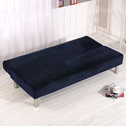 SHZONS Plush Sofa Cover, Solid Color Plush Thicker Folding Anti-Slip Armless Sofa Futon Cover for Patio Couch Bench