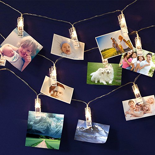 MZD8391 20 Photo Clips String Lights/Holder, Indoor Fairy String Lights for Hanging Photos Pictures Cards and Memos, Ideal gift photo clip holder Warm White - Thumbnail 4