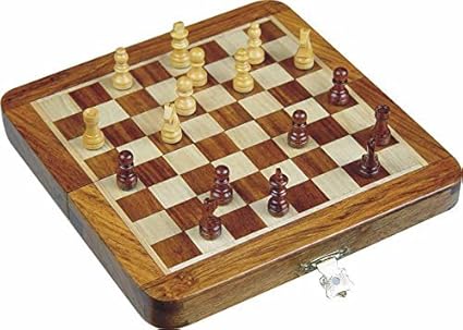 AVS Stores Wood Magnetic Travel Chess, Chessmen Set and Wooden Board Traveling Games (Folding 7 inch)