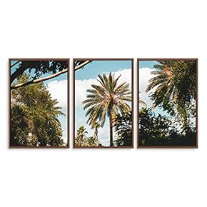 3 Piece Framed Canvas Wall Art for Living Room, Bedroom Vintage Tropical Palm Trees Canvas Prints for Modern Home Decoration Ready to Hang - 16"x24"x3 Panels