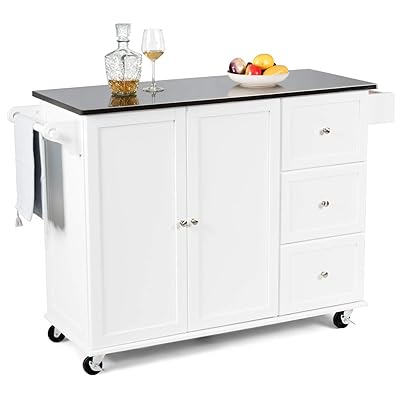Giantex Kitchen Cart with Stainless Steel Countertop, 3 Drawers