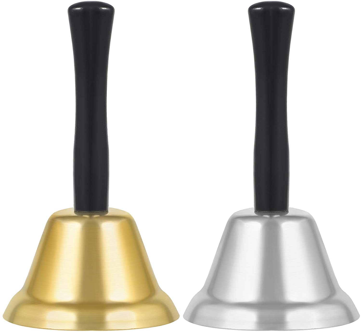 SAVITA 2Pcs Metal Hand Bells, Loud Clear Call Bell Wooden Handle Alarm Handbells for Wedding Events, Dinner, School, Hotel, Elderly Patients Service (5 x 9cm/2 x 3.6inch)