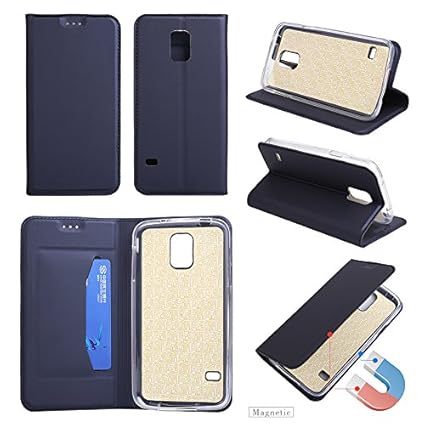 Lomogo Samsung Galaxy S5 Hülle Leder Ultra Dünn, Schutzhülle Brieftasche mit Kartenfach Klappbar Magnetverschluss Stoßfest Kr