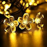 Qedertek 21ft 50 LED Solar String Lights Waterproof Solar Garden Lights, Solar Flower lighting Indoor/Outdoor Decoration for Patio, Lawn, Christmas, Holiday and Festivals ( Warm White) ()